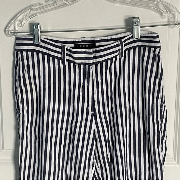 Theory Inza Striped Linen Blend Cropped Wide leg Pants 29040 - Picture 2 of 10